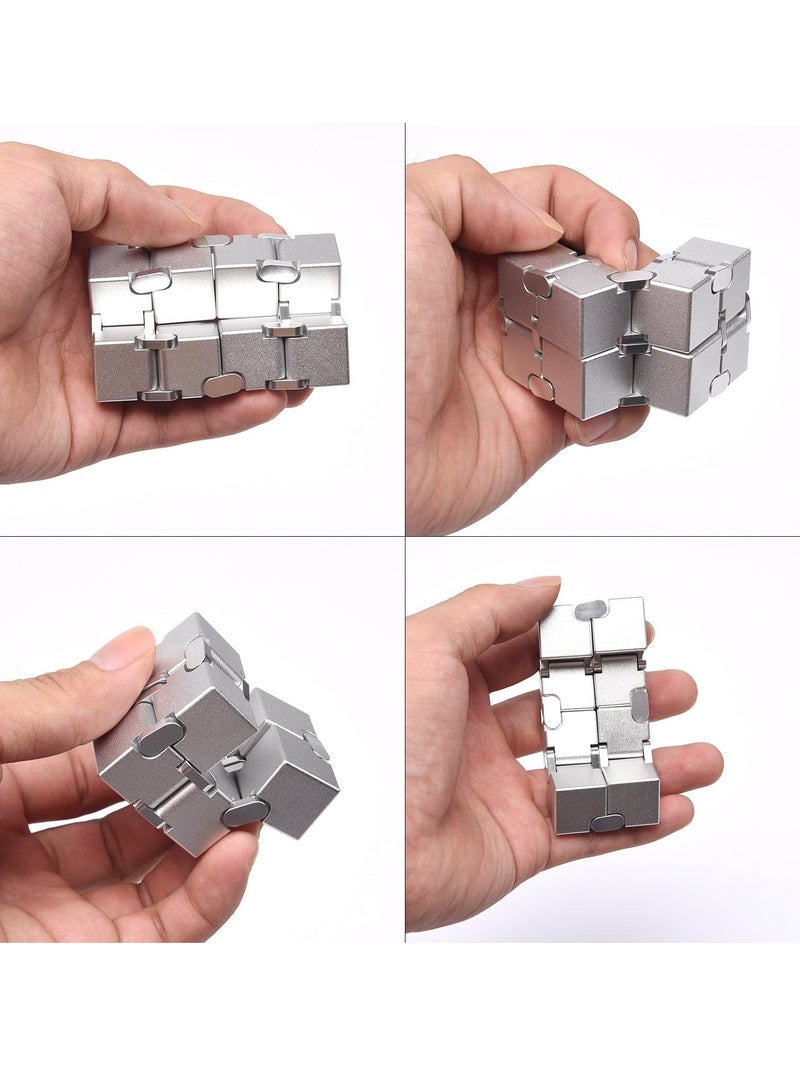 Fidget Rubik's Cube New Version Fidget Finger Toys - Metal Infinity Rubik's Cube for Stress and Anxiety Relief/ADHD, Super Durable Sensory Gift for Adults and Teens Kids (Silver) - Image 5